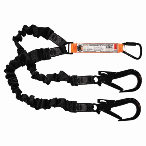 LINQ WEBBING LANYARD ELASTIC DBL LEG 1X T.A KARABINER 2X SCAFF HOOK